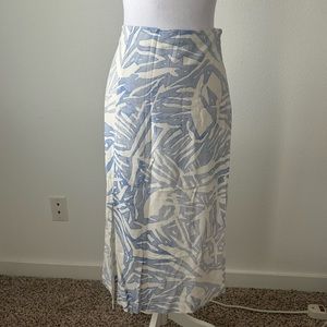 White and blue linen slit skirt